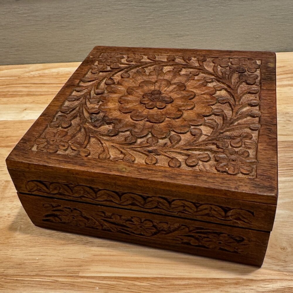 Vintage Wooden Storage/Trinket Box Handcrafted Carved by Archana Crafts